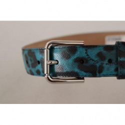 Cintura fibbia metallo logo pelle stampa leopardo blu - 75 CM / 30