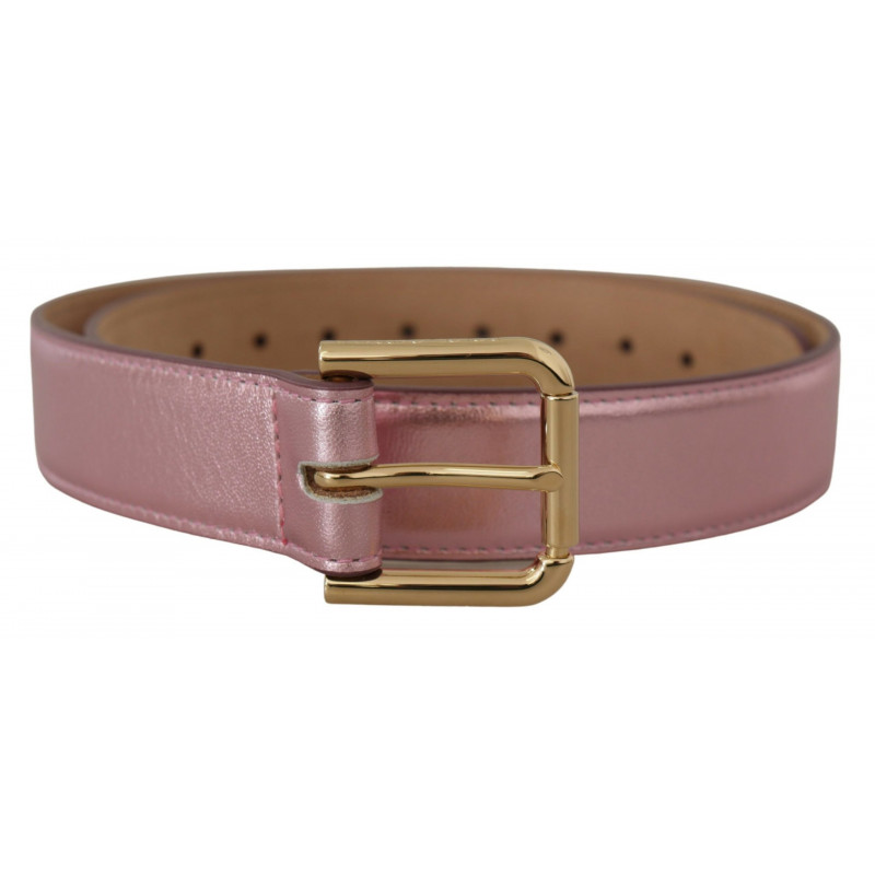 Cintura fibbia metallo logo pelle lucida rosa metallizzata - 70 CM