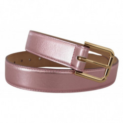 Cintura fibbia metallo logo pelle lucida rosa metallizzata - 70 CM