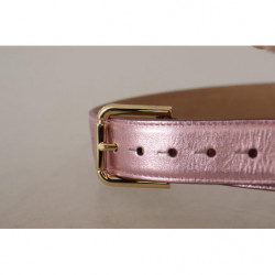Cintura fibbia metallo logo pelle lucida rosa metallizzata - 70 CM