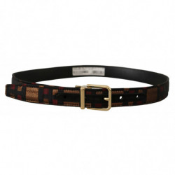 Cintura fibbia metallo dorato jacquard pelle multicolore - 75 CM /