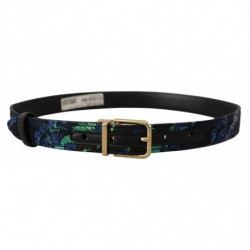 Cintura fibbia metallo dorato jacquard floreale multicolore - 75 CM
