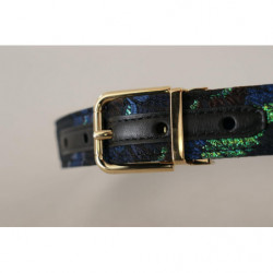 Cintura fibbia metallo dorato jacquard floreale multicolore - 75 CM