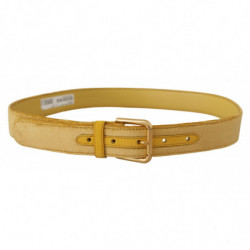Cintura fibbia logo inciso metallo dorato velluto giallo - 85 CM /