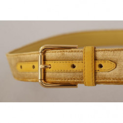 Cintura fibbia logo inciso metallo dorato velluto giallo - 85 CM /