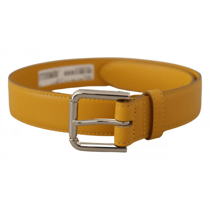 Cintura fibbia metallo logo tono argento pelle gialla - 60 CM / 24