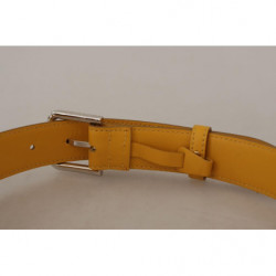 Cintura fibbia metallo logo tono argento pelle gialla - 60 CM / 24