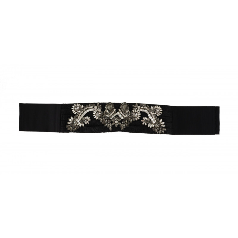 Cintura in vita decorata con cristalli in ottone di seta nera - IT42-M