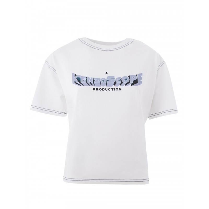 T-shirt bianca in cotone con stampa frontale - XS