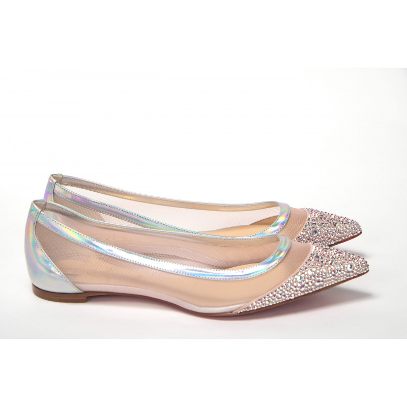 Scarpa con punta piatta in cristalli rosa argento - EU35.5/US5
