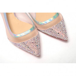 Scarpa con punta piatta in cristalli rosa argento - EU35.5/US5