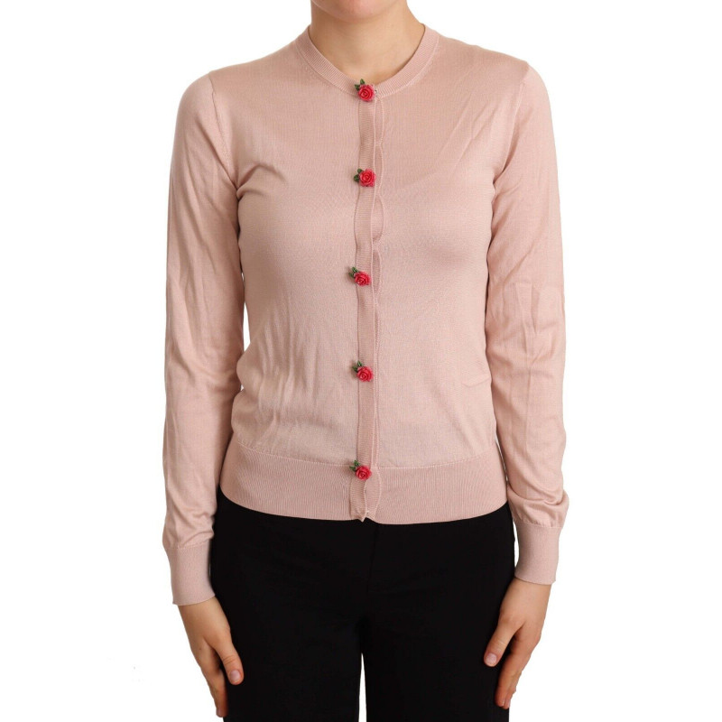 Maglione cardigan con bottoni rosa in maglia di seta rosa - IT48 - XL