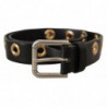 Cintura fibbia metallo tono argento occhielli pelle nera - 70 CM /