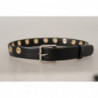 Cintura fibbia metallo tono argento occhielli pelle nera - 70 CM /