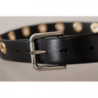 Cintura fibbia metallo tono argento occhielli pelle nera - 70 CM /