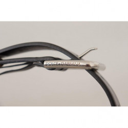 Cintura fibbia metallo tono argento occhielli pelle nera - 70 CM /
