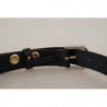 Cintura fibbia metallo tono argento occhielli pelle nera - 70 CM /