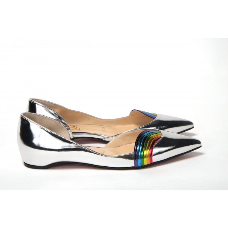 Scarpa a punta piatta in pelle verniciata argento - EU34.5/US4.5