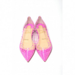 Scarpa punta piatta cristalli pelle scamosciata rosa shocking - EU3