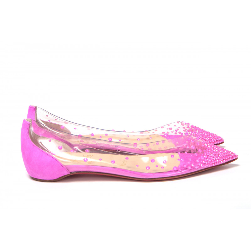 Scarpa punta piatta cristalli pelle scamosciata rosa shocking - EU3