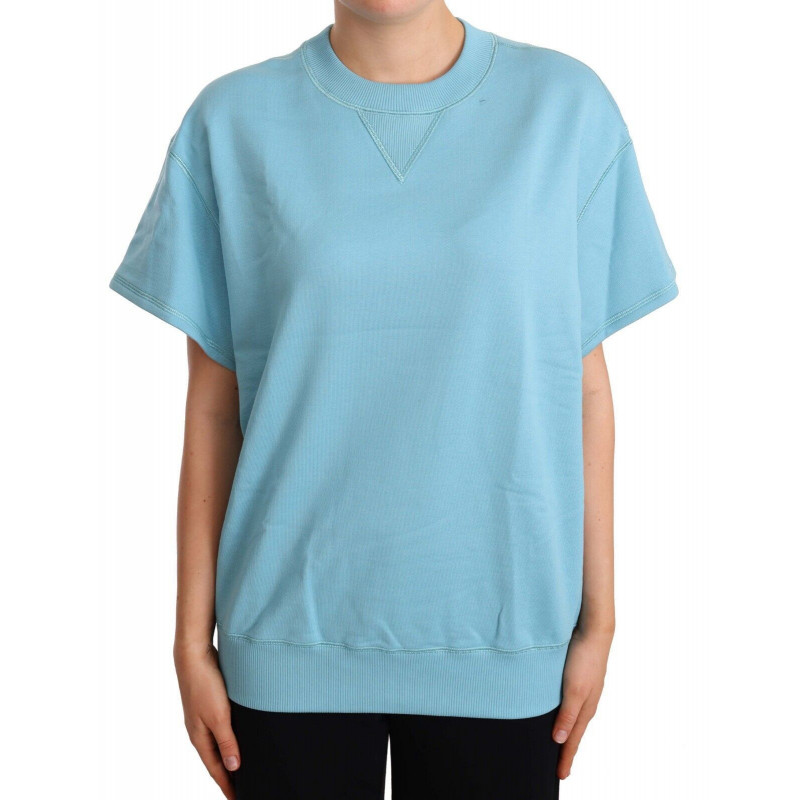 Top girocollo a maniche corte in cotone blu - IT42-M