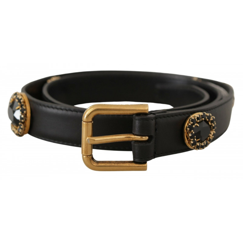 Cintura logo cristalli impreziositi pelle nera - 85 CM / 34 INCHES