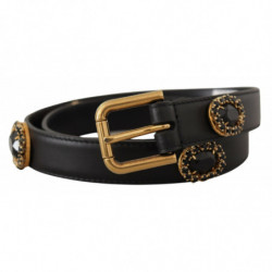 Cintura logo cristalli impreziositi pelle nera - 85 CM / 34 INCHES