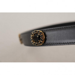 Cintura logo cristalli impreziositi pelle nera - 85 CM / 34 INCHES