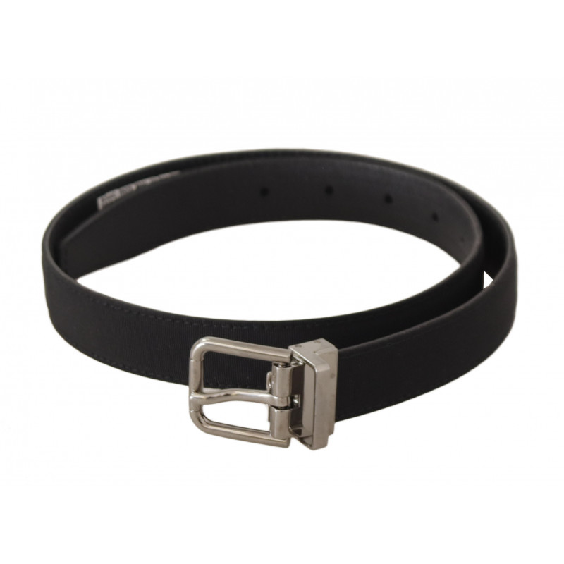 Cintura fibbia metallo tono argento pelle tela nera - 70 CM / 28 IN