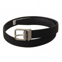 Cintura fibbia metallo tono argento pelle tela nera - 70 CM / 28 IN
