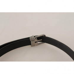 Cintura fibbia metallo tono argento pelle tela nera - 70 CM / 28 IN