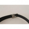 Cintura fibbia metallo tono argento pelle tela nera - 70 CM / 28 IN