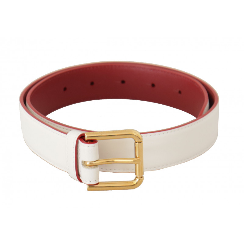 Cintura fibbia metallo dorato bicolore pelle vitello bianca - 70 CM