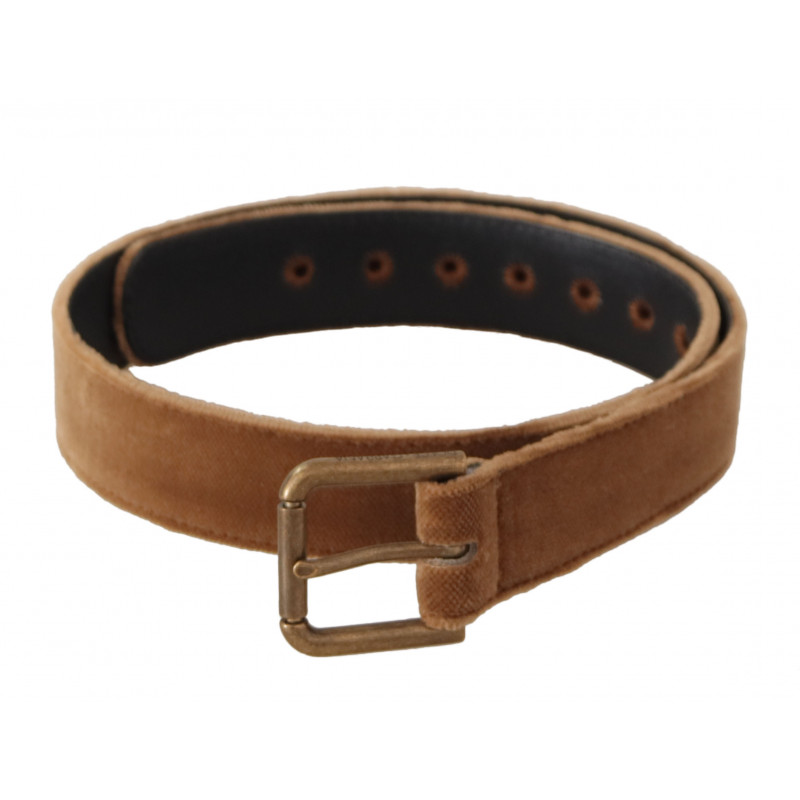Cintura fibbia metallo logo vintage velluto marrone bronzo - 65 CM
