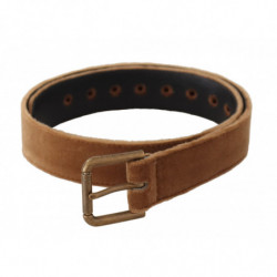 Cintura fibbia metallo logo vintage velluto marrone bronzo - 65 CM