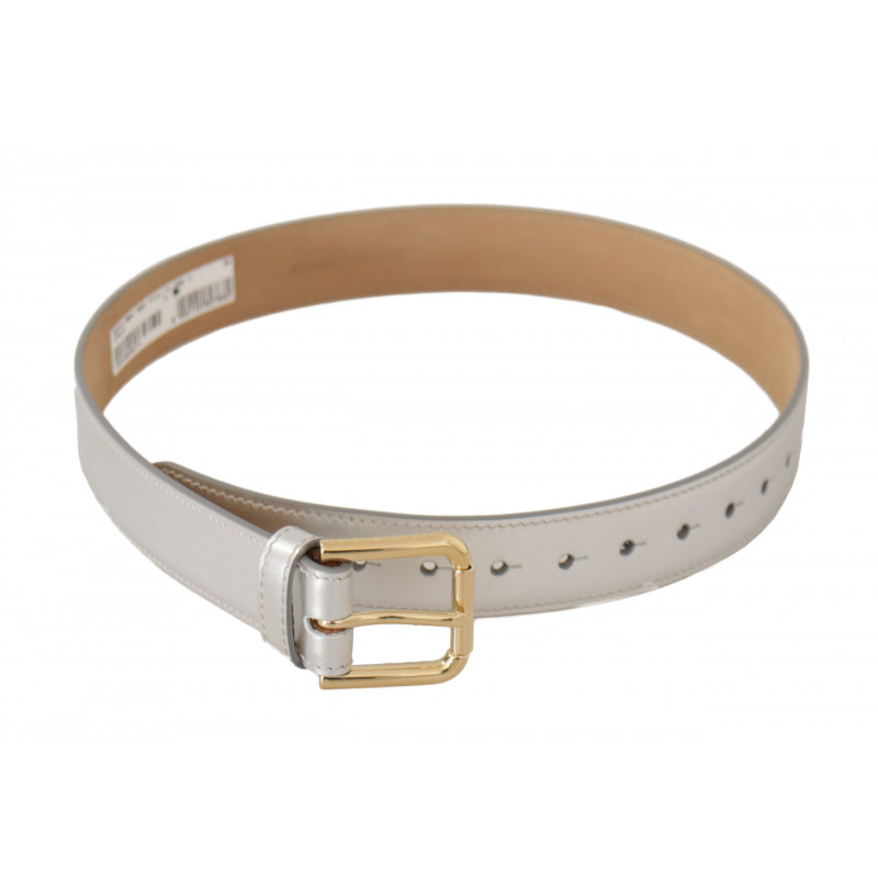 Cintura fibbia metallo logo tono oro pelle argentata - 65 CM / 26 I