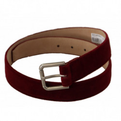 Cintura fibbia metallo inciso logo argento velluto rosso - 75 CM /