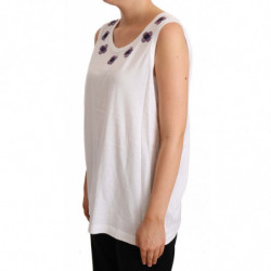 T-shirt canotta in cotone bianco con ricamo floreale - IT46 - L
