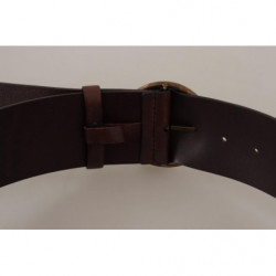 Cintura fibbia rotonda metallo pelle marrone scuro vita larga - 90