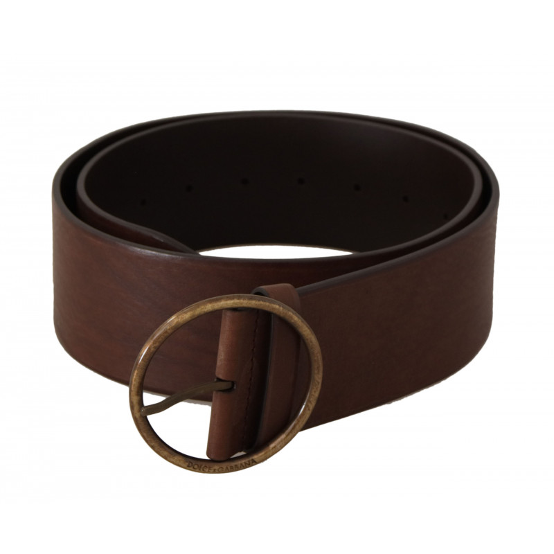 Cintura fibbia rotonda metallo logo vita larga pelle marrone - 90 C