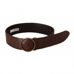 Cintura fibbia rotonda metallo logo vita larga pelle marrone - 90 C