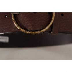 Cintura fibbia rotonda metallo logo vita larga pelle marrone - 90 C