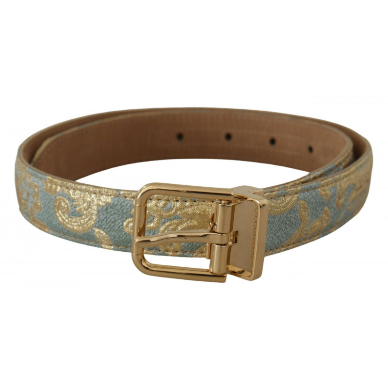 Cintura fibbia metallo dorato goffrato jacquard pelle blu - 65 CM /