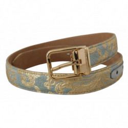 Cintura fibbia metallo dorato goffrato jacquard pelle blu - 65 CM /