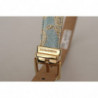 Cintura fibbia metallo dorato goffrato jacquard pelle blu - 65 CM /