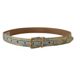 Cintura fibbia metallo dorato goffrato jacquard pelle blu - 65 CM /