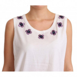 T-shirt canotta in cotone bianco con ricamo floreale - IT46 - L
