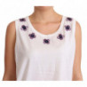 T-shirt canotta in cotone bianco con ricamo floreale - IT46 - L