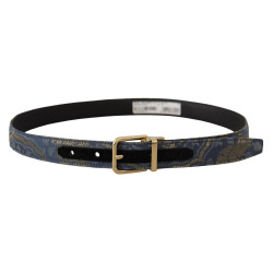 Cintura fibbia metallo logo jacquard color oro blu navy - 75 CM / 3