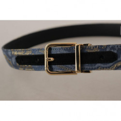 Cintura fibbia metallo logo jacquard color oro blu navy - 75 CM / 3